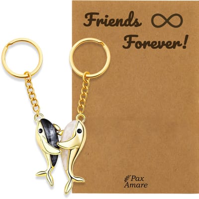 BFF Sleutelhanger voor 2 ' Friends Forever' - Walvissen - Sleutelhanger set op Cadeau Kaartje - Goudkleurig - Vriendschap Symbool - Pax Amare
