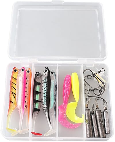 Kunstaasset – pluggen met haak - Softbaits – Visloodjes - complete set incl kunstaas loodjes en haken - super set voor zowel de beginner als de gevorderden - Vis spullen - incl. Tacklebox - LOUZIR