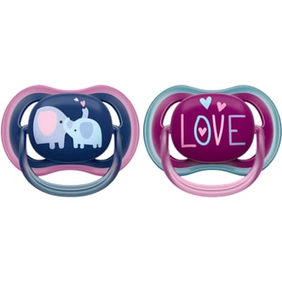 Philips Avent Ultra Air Fopspeen - Ouder dan 18 Maanden - 2 Speentjes - Donkerblauw/Paars Olifant/Love - SCF349/22