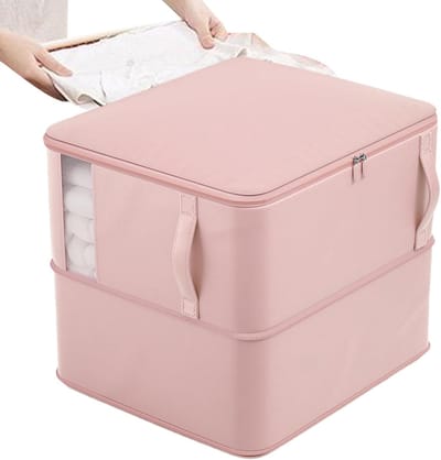 Opbergtas Dekbed - Dekentassen Kledingzakken - Ruimte Besparen - Transparant Venster - 25 x 20 x 6 cm - Roze