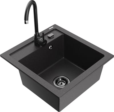 Mexen Vito granieten spoelbak 1-komor met Telma keukenmengkraan, zwart gevlekt - 6503-76-670200-70-B