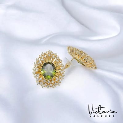 Victoria Valenza Saint Tropez Victoria Valenza Arezzo Luxe Oorbellen Dames Messing Oorknopjes Dames - Groene Steen - Kleur Silver - 1 Paar