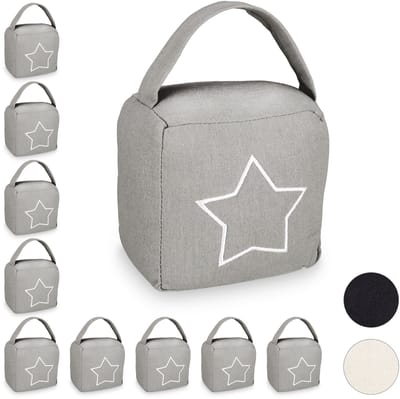 10x deurstopper zak - deurstop met ster - handgreep - vintage vloermodel - grijs