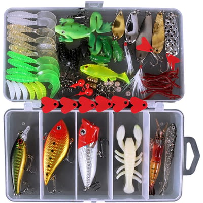 Kit de leurres de pêche, 78 pièces, pour bar, truite, saumon, accessoires de pêche, outil de matériel, appâts pivotants 78pcs set multicolore