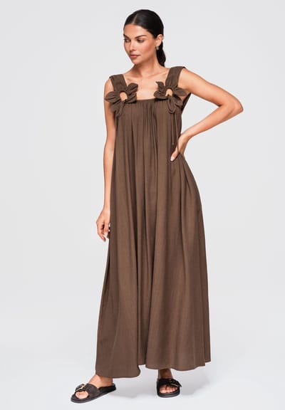 LARICA Jurk - Viscose - Mouwloos - Geen Sluiting Bruin S
