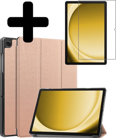 Hoes - Geschikt voor Samsung Galaxy Tab A9 Plus - Met Screenprotector - Trifold Bookcase - Hard Cover - Hardcover Book Case - Tablet Hoesje - Rosé goud