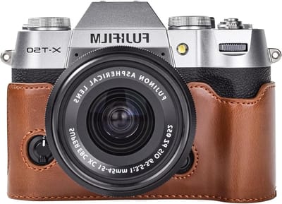 Handgemaakte PU Leren Half Case Tas voor Fujifilm Digitale Camera, Beschermende Grip en Stijlvolle Camera Cover in Koffiekleur