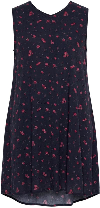 Ulla Popken - Dames - Jurk bloemen A-lijn V-hals mouwloos - Zwart - Maat 42+