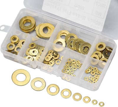 Pack van 180 Messing Ringetjes in 8 Maten - Platte en Retainer Ringen Assortiment voor Schroeven en Moeren, Duurzaam en Corrosiebestendig