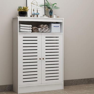 Verwarming Cover Kast, MDF Radiator Covers Kast Plank, Witte Radiator Cover Louvered Grill Plank Kabinet, Woonkamer Verwarming Decoratieve Kast Badkamer Vloerkast, L80cm*H90cm*T25cm