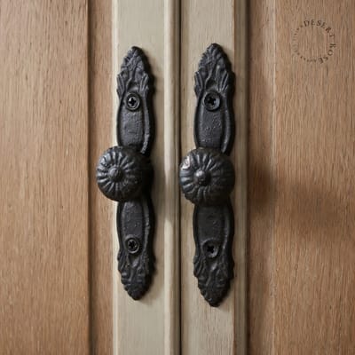 Vintage gietijzeren deurknop meubelknop 16 x 2.5 cm set van 2 – Deurbeslag kastknop zwart landelijk - Meubelbeslag brocante - Meubelgrepen - Handgreep