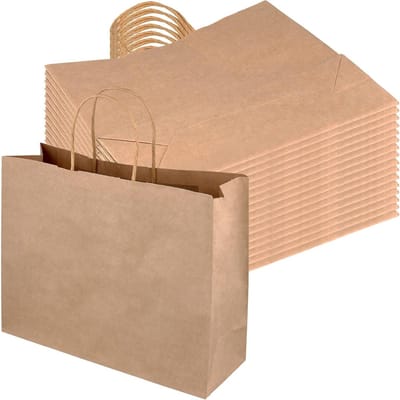 30 Pack Bruine Kraftpapieren Zakken met Handvatten voor Geschenkverpakkingen, Winkelen en Feestelijke Gelegenheden, 32 x 11 x 25cm
