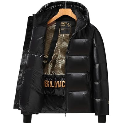 Winter Nieuwe Zwarte Gouden Donsjas Witte Eendendons Korte Verdikte Capuchon Eenvoudige Mannen en Vrouwen Koppel Glanzende Jas S black