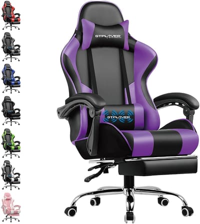 GTPLAYER Gamingstoel Ergonomische met Volledige Ondersteuning voor Hoofd, Lenden en Voeten, PU-Paars