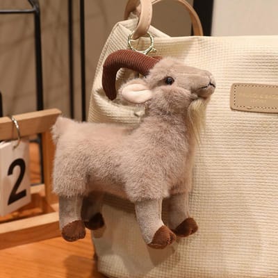 Realistische Geiten Pluche Speelgoed Tas Hanger Levensgetrouwe Simulatie Berg Opgezadeld Dier Pop Zacht Pluizig Ram Pluche Verjaardagscadeau 15-30CM beige