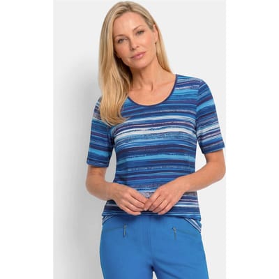 Shirt van viscose met kleurrijk streeppatroon - blauw / gestr. - Gr. 42 van Goldner Fashion