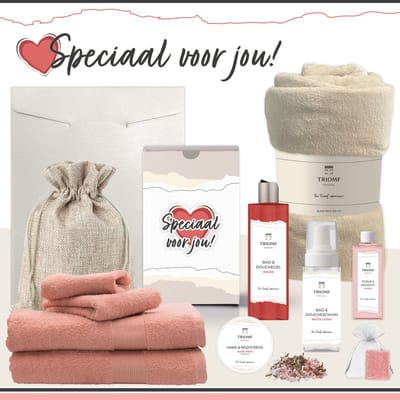 Geschenkset “Speciaal Voor Jou!” - 11 producten - 1660 gram | Triomf Original - Giftset voor haar Cadeau Valentijnsdag Luxe wellness cadeaubox Vrouw Ik hou van jou Cadeaupakket Kerst Geschenk Moeder Verjaardag Gift Set Valentijn Vriendin Rood Beige