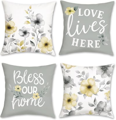 Kussenslopen Set - Decoratieve Hoezen - Woonkamer Decoratie - Zachte Fluweelstof - 45 x 45 cm - Grijs Geel