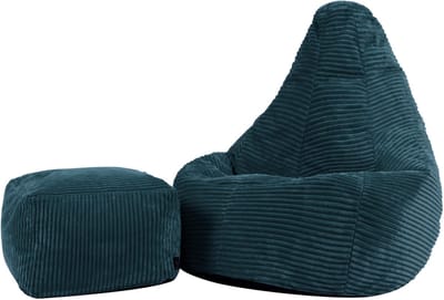 icon - Dalton Kinderzitzak Stoel met Poef - Ribfluweel - Blauwgroen