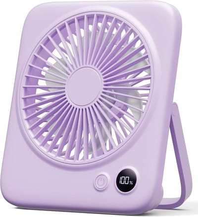 Sounix Mini USB Ventilator - Oplaadbare Tafelventilator - 4000mAh Powerbank - LED-scherm - 4 Snelheden - Klein, Stil & Geruisloos - Paars