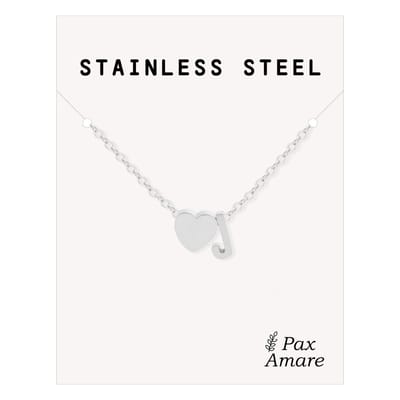 Letter J Ketting Zilverkleurig - Stainless Steel - Initiaal & Hartje Hanger - Initialen Ketting op Cadeau Kaartje - Pax Amare