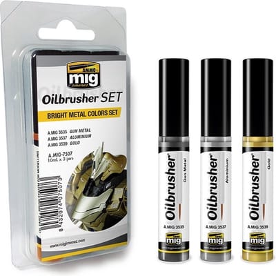 AMMO by Mig Jimenez Hobbyverf Enamel verf - MIG 7507 Oilbrusher Bright Metal Color - Set Oilbrusher(s) - 3 x 10 ml