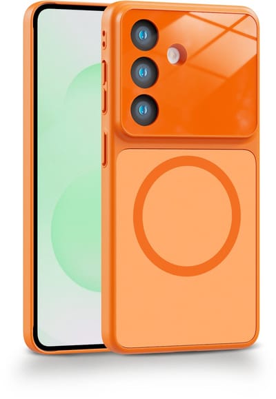 Casemania Hoesje Geschikt voor Samsung Galaxy A37 - Oranje - Luxe Matte-Feel Siliconen Back Cover - Geschikt voor MagSafe - Ingebouwde Lens Bescherming - Magnetische Telefoonhoesje