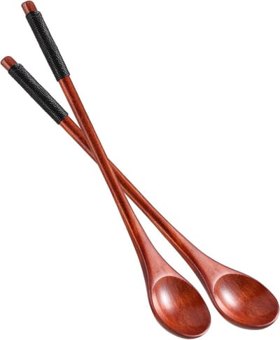 Houten koffielepels set van 2 met lange handvatten van 20 cm, ideaal voor koken, soep en desserts