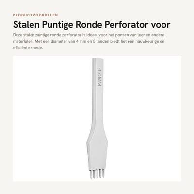 Dailygoods- Perforator Stalen Puntige Ronde - Leer Ponsen - DIY Tool - 4 Mm - Handvat - Lichtgewicht en Duurzaam - Leerpons