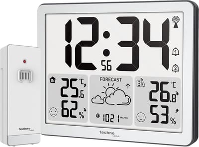 Weerstation met Klok - Buiten Sensor - Weer Monitoren - Radiotijd Instelling - 173 x 140 mm - Zilver Zwart