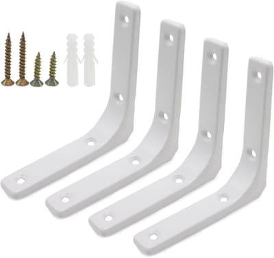 Daity Set van 4 - 10 cm L-vormige beugels - witte L-vormige hoekbeugels voor wandmontage - geschikt voor hout - planken - kasten - driehoekige plankondersteuning van 90 graden.