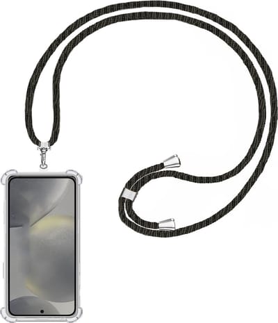 Telefoonkoord + Hoesje Geschikt voor Samsung Galaxy S24 - Lengte Verstelbaar - Telefoonketting - Shock Proof Case - Zwart