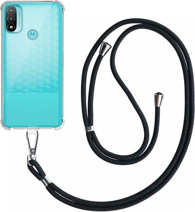 Telefoonhoesje Geschikt voor Motorola Moto E20 Transparant ShockProof met Afneembaar Universeel Telefoonkoord - Cover Case Siliconen ShockProof with Lanyard - Smartphonica geschikt voor Motorola Moto E20
