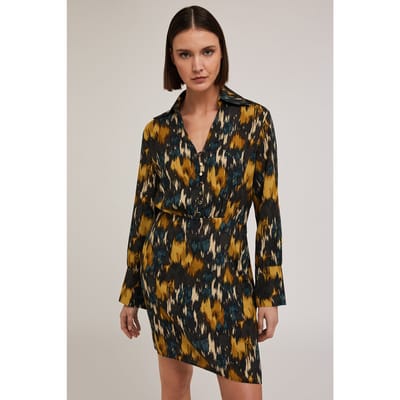 Motivi Crepe Fabric Printed Chemisier Dress Yellow Size: 32 | Shirt Dresses Outlet | Dames | Zwart