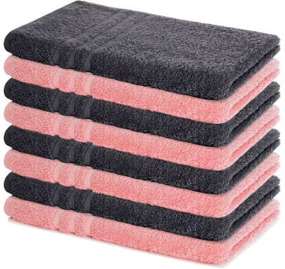 Lavea® Set van 8 Handdoeken 50x100 cm, 100% Katoen – Zacht en Absorberend – Perfect als Handdoek voor Thuis en Hotel – Antraciet en Pastelroze