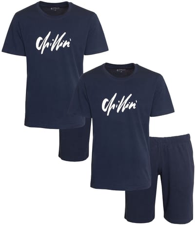 Aprox Heren Shortama - Pyjama Set - Duo-Pack - Donker Blauw - Maat XXL
