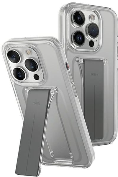 UNIQ Heldro Mount - iPhone 15 Pro Max Hoesje - Transparant - Ingebouwde Stand