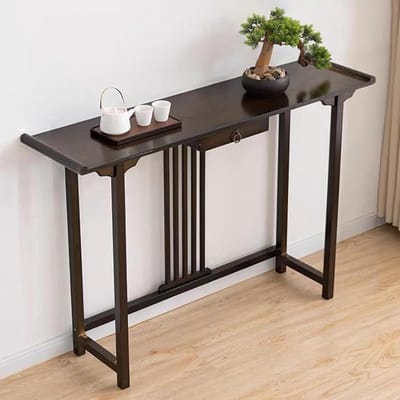 Bruine Salontafel, Salontafel Met Open Opbergruimte En Lades, Smalle Consoletafel, Achter Salontafel, Displaytafel, Voor Woonkamer, Hal, Entree, 80 Cm