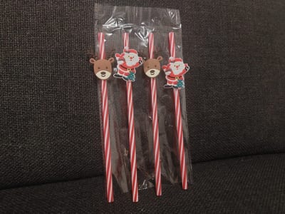 Kerst Drinkrietjes - Set van 4 | Herbruikbare Drinkrietjes met Kerstfiguren - Kunststof Drinkrietjes Kerst