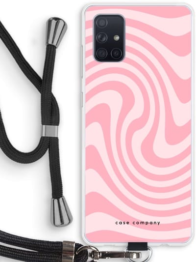 Case Company® - Hoesje met koord geschikt voor Samsung Galaxy A71 hoesje met Koord - Swirl Roos - Telefoonhoesje met Zwart Koord - Bescherming aan alle Kanten en Over de Schermrand