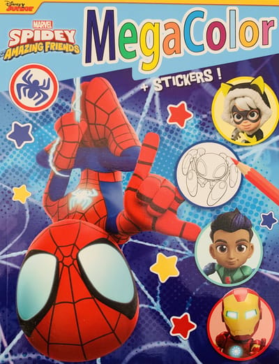 MegaColor Disney kleur- en stickerboek - Marvel Spidey and his Amazing friends - Extra dik! - Kleurboek met 25 stickers - +/- 130 Kleurplaten - Knutselen voor kinderen - Uitermate geschikt voor kleurpotloden - Kleuren - Cadeau - Kado - Verjaardag
