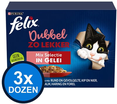 3x Felix - Dubbel Zo Lekker Mix Selectie in Gelei - Kattenvoer Natvoer - doos 12x85g