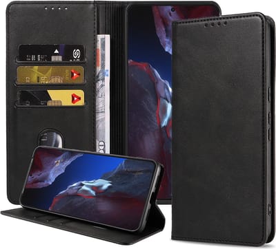Smartphonica Telefoonhoesje geschikt voor Xiaomi Poco F5 Pro kunstleren Hoesje met Magnetische sluiting en Pasjeshouders Book Case met Klepje - Zwart geschikt voor Xiaomi Poco F5 Pro