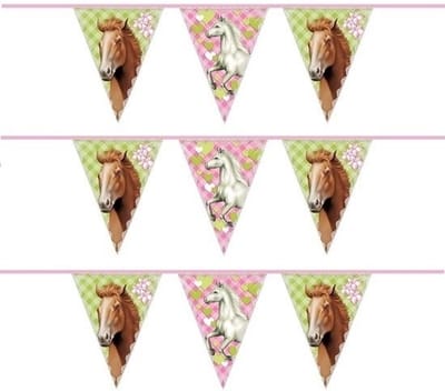 Paarden vlaggenlijn - 3x - 6 meter - plastic - themafeest paarden - versiering - slinger - Kinderfeest versiering - vlaggetjes