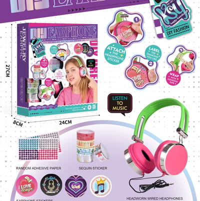 DIY Koptelefoon voor Kinderen Meisjes Bedraad Zelf Versieren Creatief Knutselpakket Inclusief Bling Stickers Diamantjes & Washi Tape Roze/Groen Cadeau voor 6 Jaar en Ouder