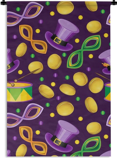 Wandkleed - Wanddoek - Carnaval - Feest - Paars - Patronen - 60x90 cm - Wandtapijt