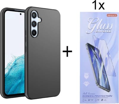 Silicone Soft Back Cover Hoesje Geschikt voor: Samsung Galaxy A54 5G - Zwart + 1X Tempered Glass Screenprotector - ZT Accessoires