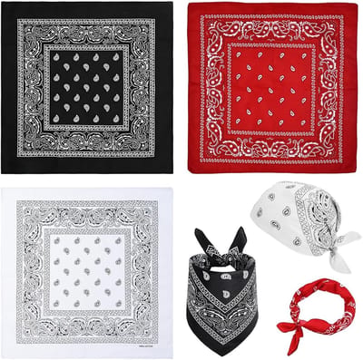 Dailygoods- Bandana Set - 3 Stuks - Multifunctionele Katoenen Hoofddoeken - Paisley Design - 55 x 55 cm - Rood/Zwart/Wit - Hoofddoek