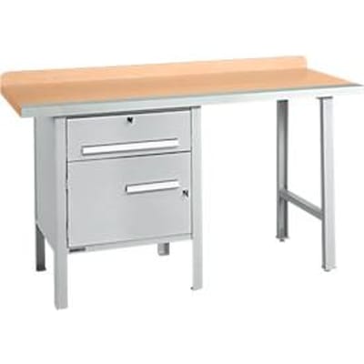 Schäfer Shop Select PWi 150-2 combinatiewerkbank, beuken multiplex blad, met stalen rand, tot 750 kg, B 1500 x D 700 x H 840 mm, aluminium wit