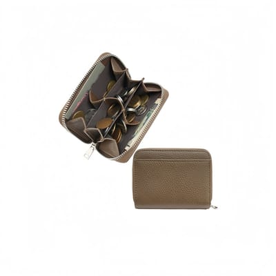 Portemonnee van echt leer - Muntportemonnee - Anti-diefstal - Hoogwaardig echt leer met lychee-nerfstructuur - Grote capaciteit - 11*8,5*1,8 cm - Donkerbruin - 1 stuk
